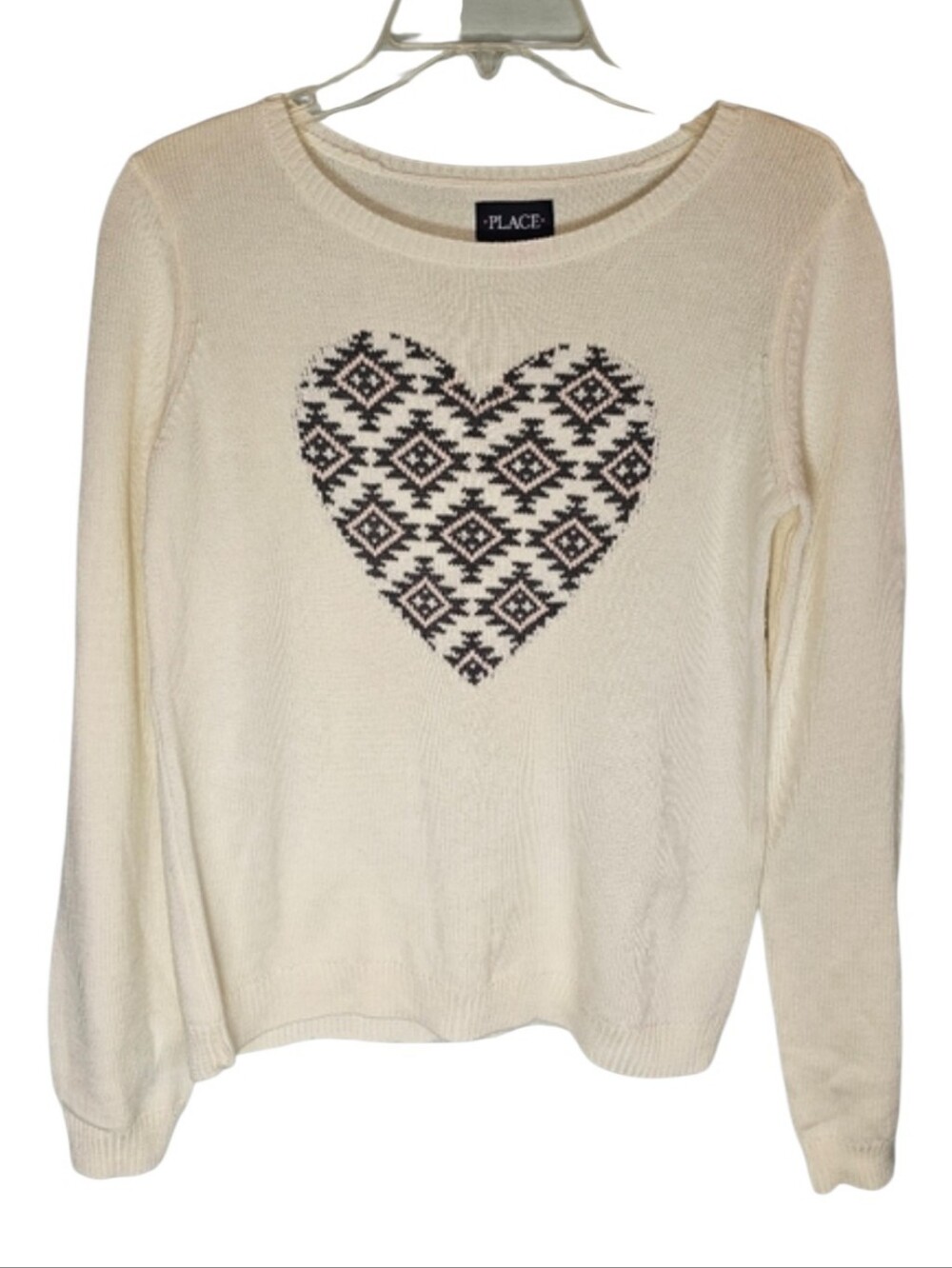 The Children's Place White Gray Pink Heart Sweater Girl's Size 14 XL